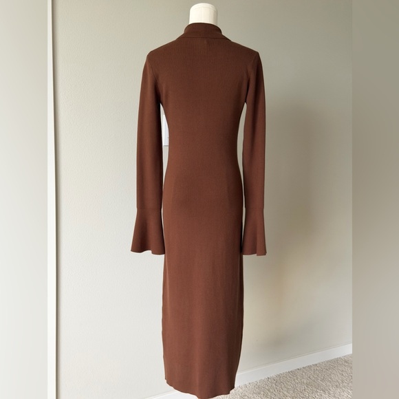 PAIGE Sundara Slim Chocolate Brown Long Sleeve Organic Cotton Midi Dress-S - Picture 10 of 16